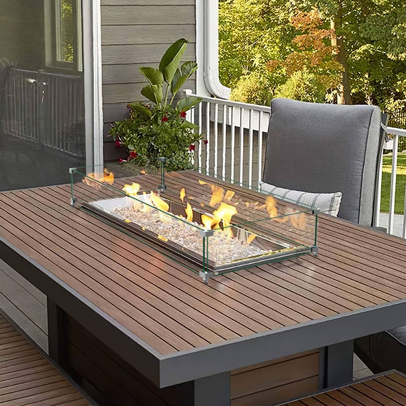 42" Rectangular Glass Fire Pit Flame Protector By Homeroots