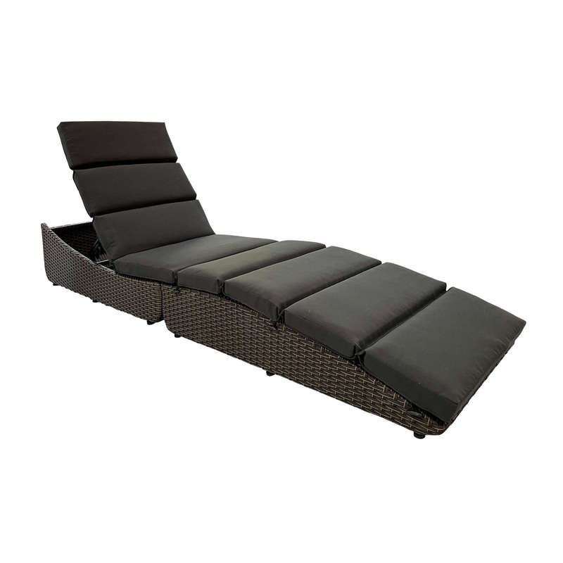 79" Faux Wicker and Dark Grey Cushions Chaise Lounge By Homeroots