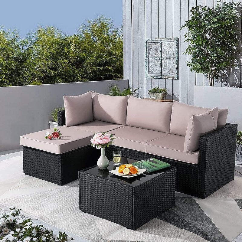 Beige and Brown Wicker L Shape Three Piece Sofa Set By Homeroots