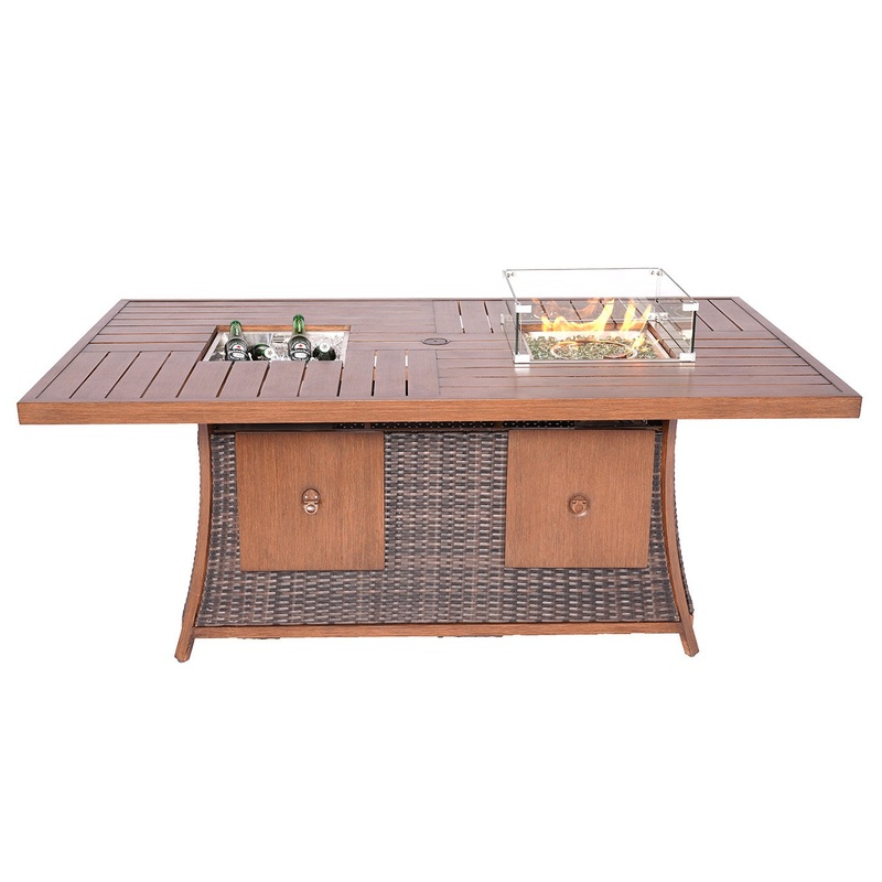 Brown Wicker Outdoor Gas Fire Pit Table with Ice Bucket By Homeroots