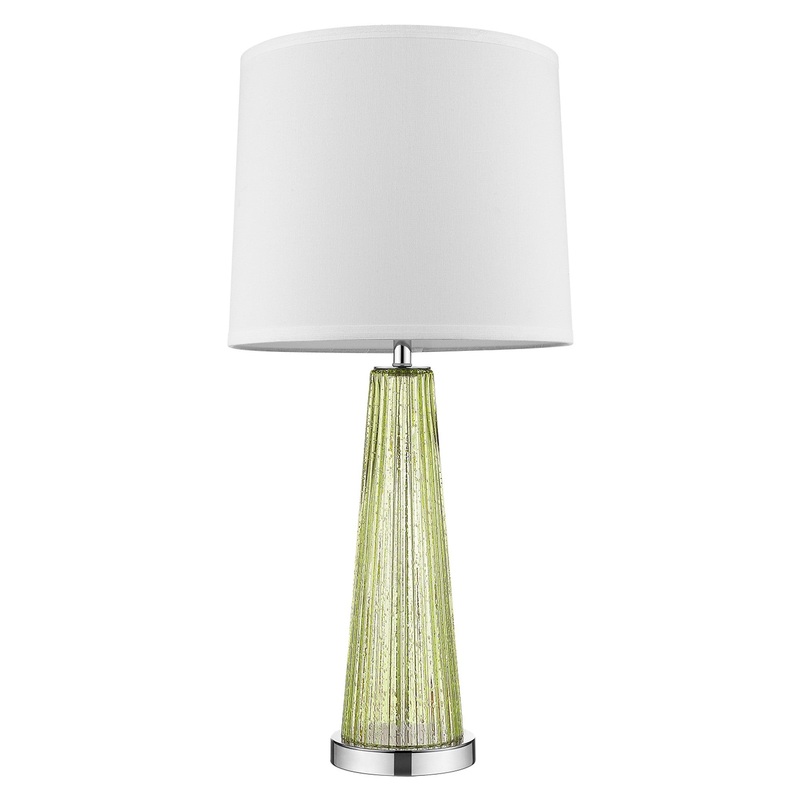 Chiara 1-Light Apple Green Glass And Polished Chrome Table Lamp With Off White Shantung Shade By Homeroots