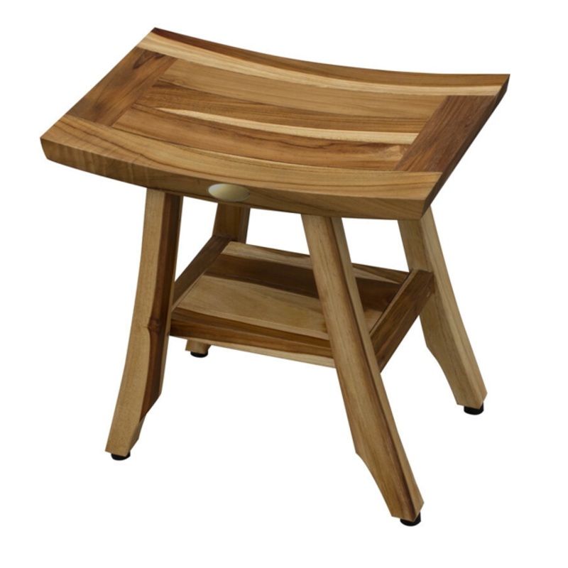 Compact Rectangular Teak Shower Outdoor Bench with Shelf in Natural Finish By Homeroots - 376744