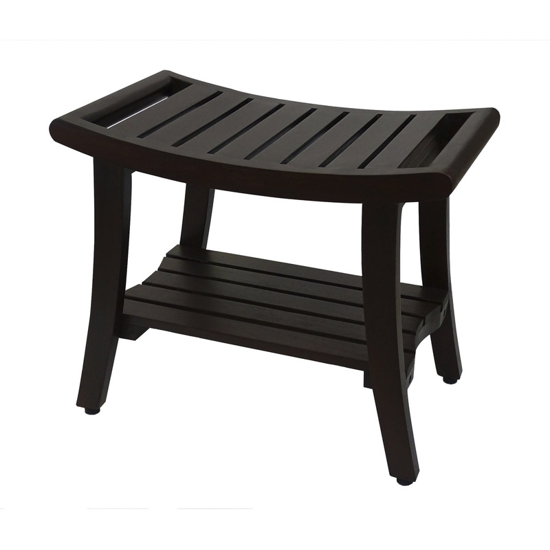 Contemporary Teak Shower Bench with Shelf and Handles in Brown Finish By Homeroots - 376681