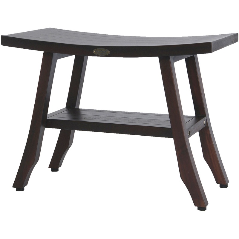 Contemporary Teak Shower Bench with Shelf in Brown Finish By Homeroots - 376686