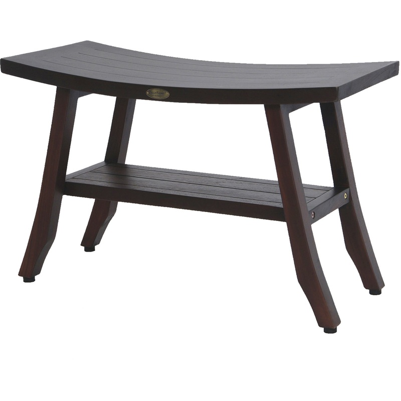 Contemporary Teak Shower Bench with Shelf in Brown Finish By Homeroots - 376690