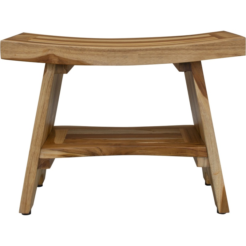 Contemporary Teak Shower Bench with Shelf in Natural Finish By Homeroots - 376728