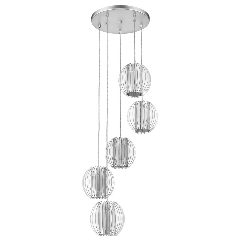 Five Light Acrylic and Steel Shade Hanging Globe Light By Homeroots