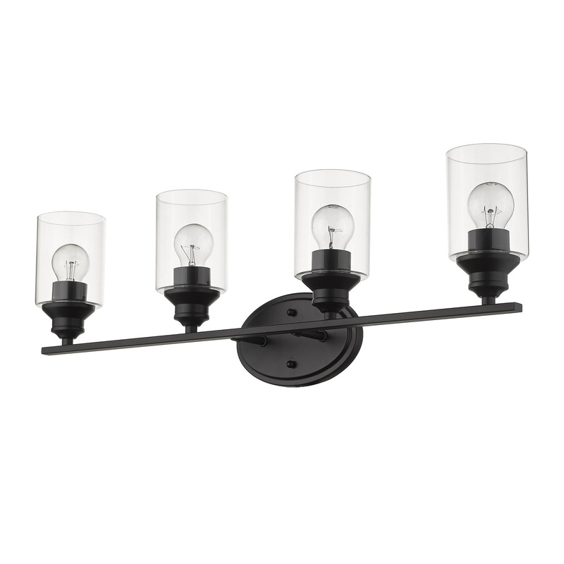Four Light Matte Black Wall Light with Clear Glass Shade By Homeroots