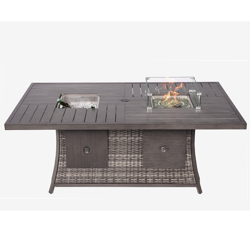 Gray Wicker Outdoor Gas Fire Pit Table with Ice Bucket By Homeroots