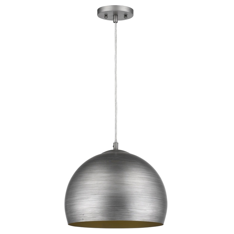 Latitude 1-Light Hand Painted Weathered Pewter Pendant With Gold Interior Shade (13.75") By Homeroots
