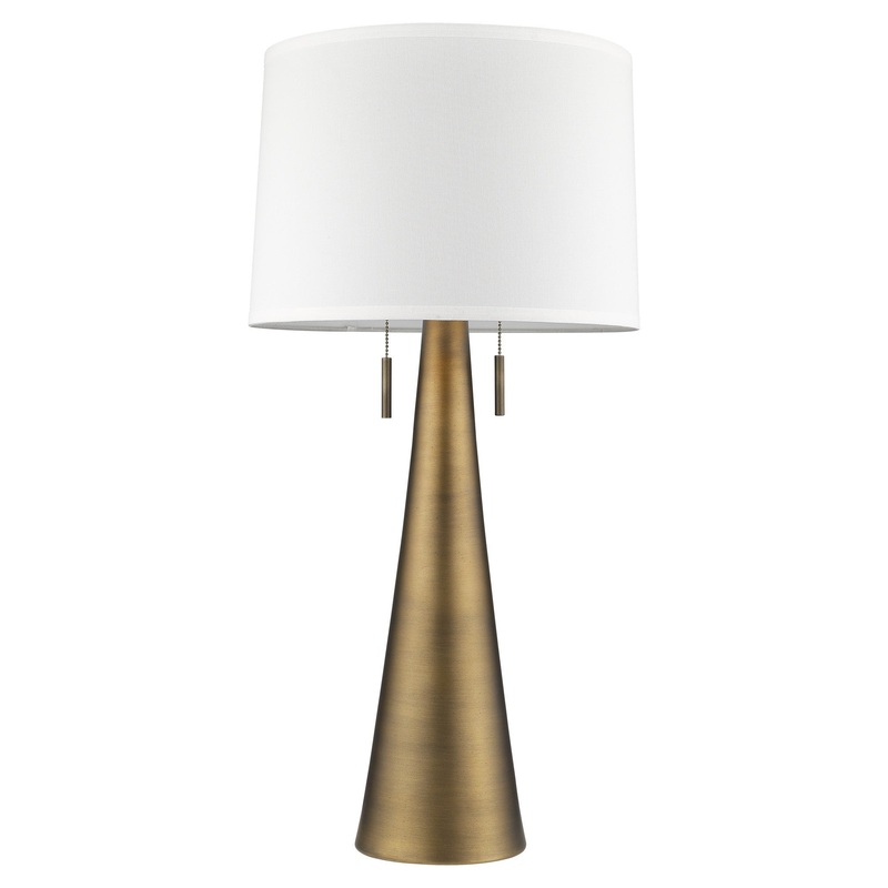 Muse 2-Light Hand Painted Antique Gold Table Lamp With Off White Shantung Shade By Homeroots