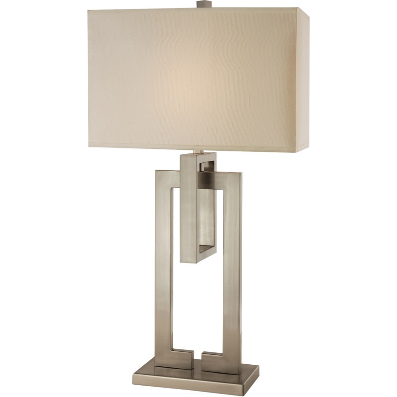 Precision 1-Light Brushed Nickel Table Lamp With Ivory Shantung Shade By Homeroots