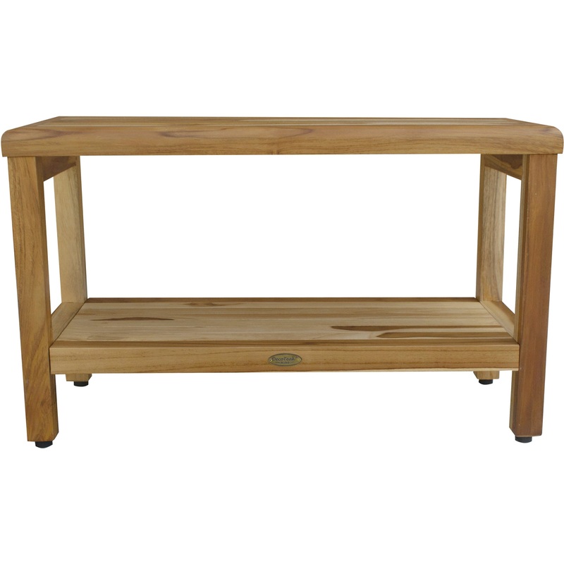 Rectangular Teak Shower Bench with Shelf in Natural Finish By Homeroots - 376698