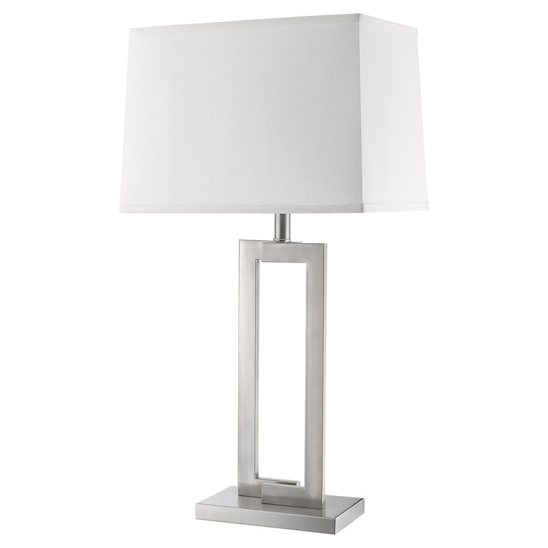 Riley 1-Light Brushed Nickel Table Lamp With Off White Shantung Shade By Homeroots