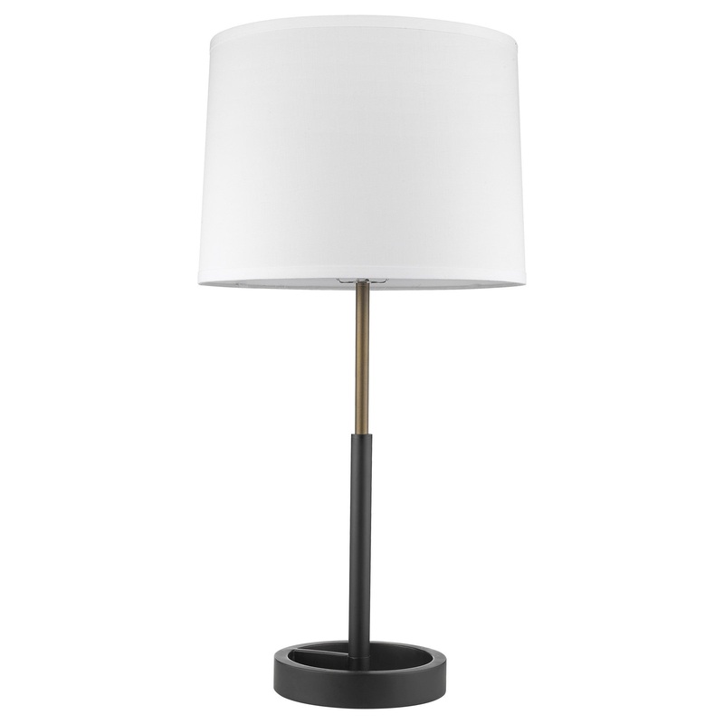 Rotunda 1-Light Matte Black And Hand Painted Antique Gold Table Lamp With Homespun Linen Shade By Homeroots