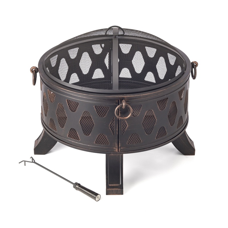 Rustic Brushed Black and Bronze Steel Wood Burning Fire Pit By Homeroots