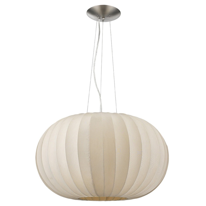Shanghai 1-Light Brushed Nickel Pendant With Sheer Pearl Ribbon Shade By Homeroots