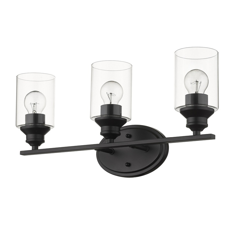 Three Light Matte Black Wall Light with Clear Glass Shade By Homeroots