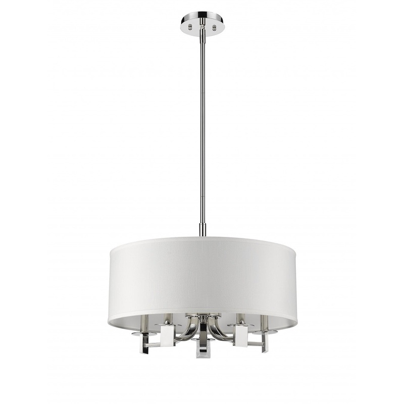 Andrea 5-Light Polished Nickel Drum Pendant With Ivory Hardback Shade By Homeroots