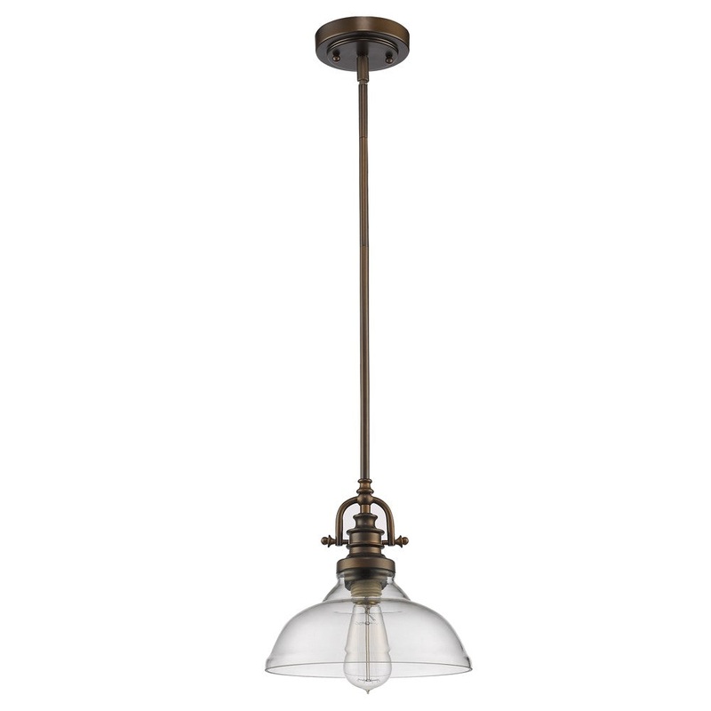 Antique Bronze Hanging Light with Glass Dome Shade By Homeroots