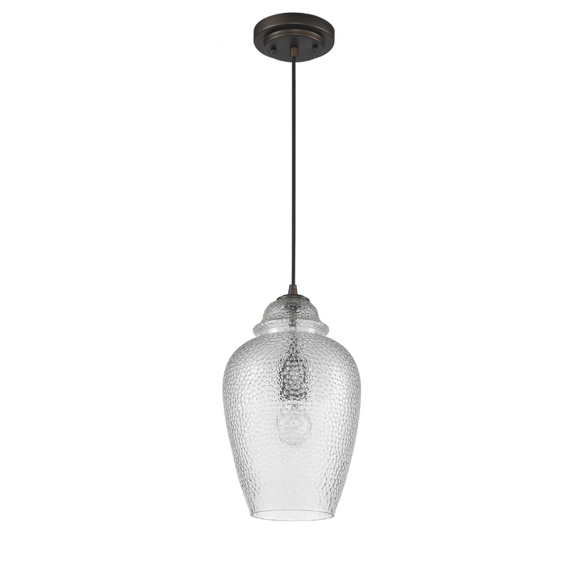 Antique Bronze Hanging Light with Textured Glass Shade By Homeroots