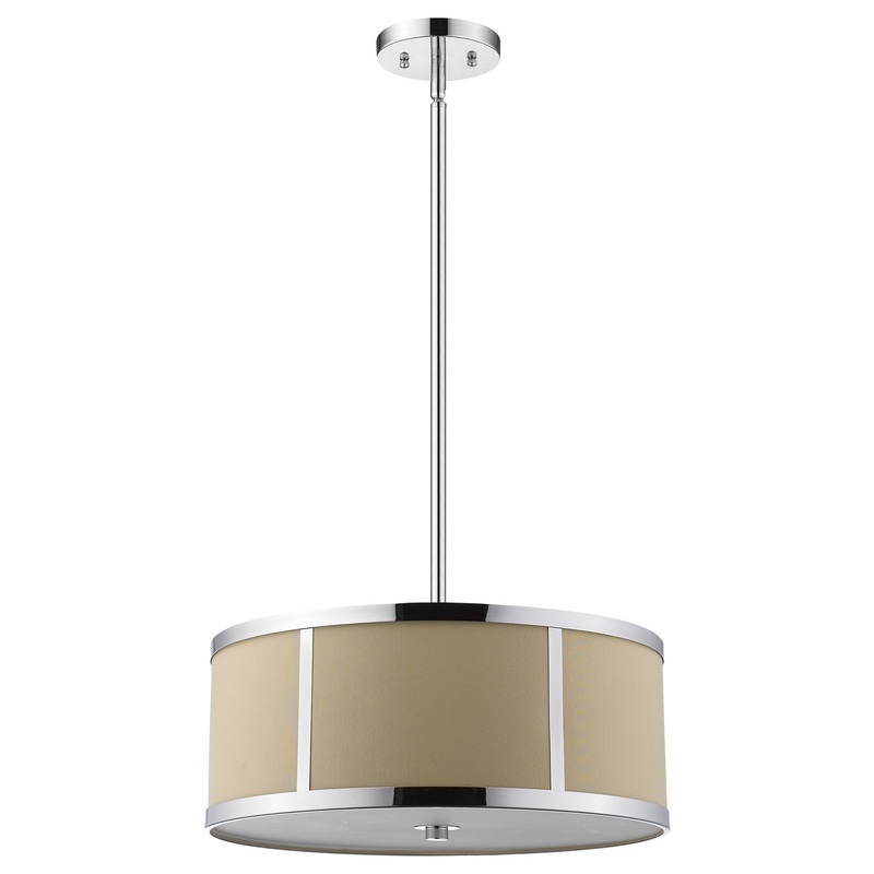 Butler 3-Light Polished Chrome Pendant With Coarse Cream Linen Shade And Opal Acrylic Diffuser By Homeroots