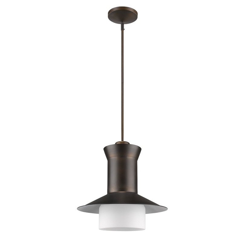 Greta 1-Light Oil-Rubbed Bronze Pendant With Gloss White Interior And Etched Glass Shade By Homeroots