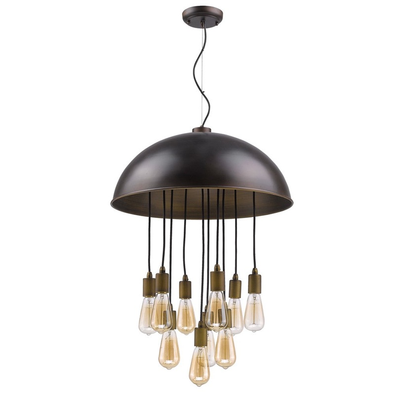 Keough 10-Light Oil-Rubbed Bronze Bowl Pendant With Raw Brass Sockets By Homeroots