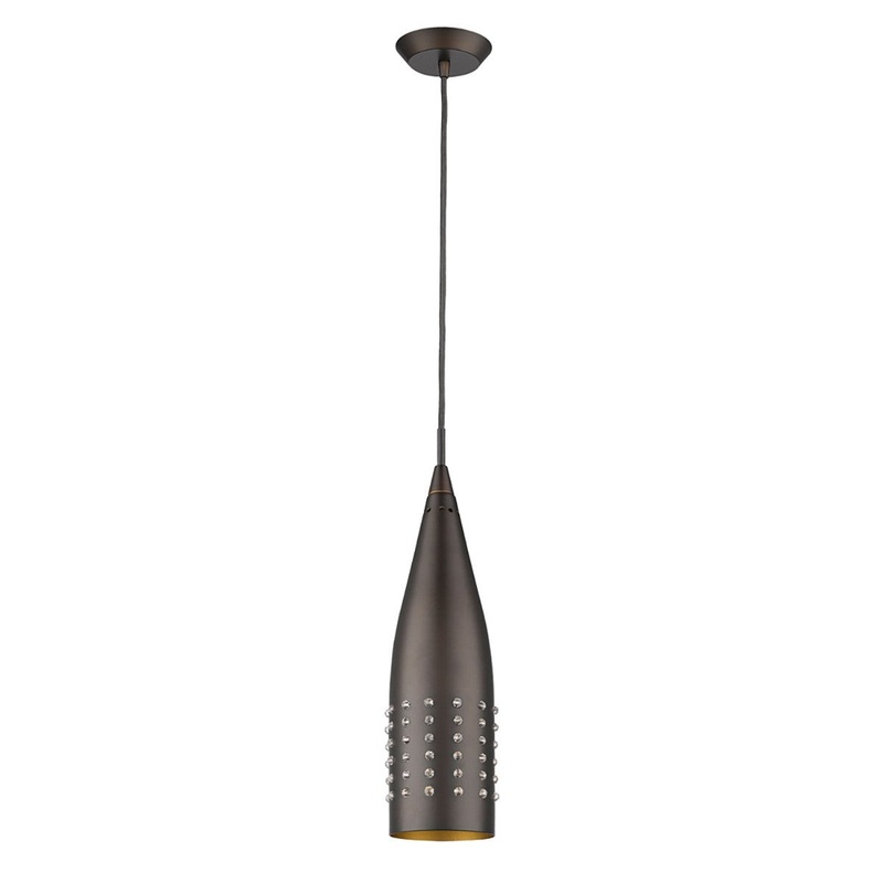 Narrow Bronze Hanging Light with Glass Studs By Homeroots