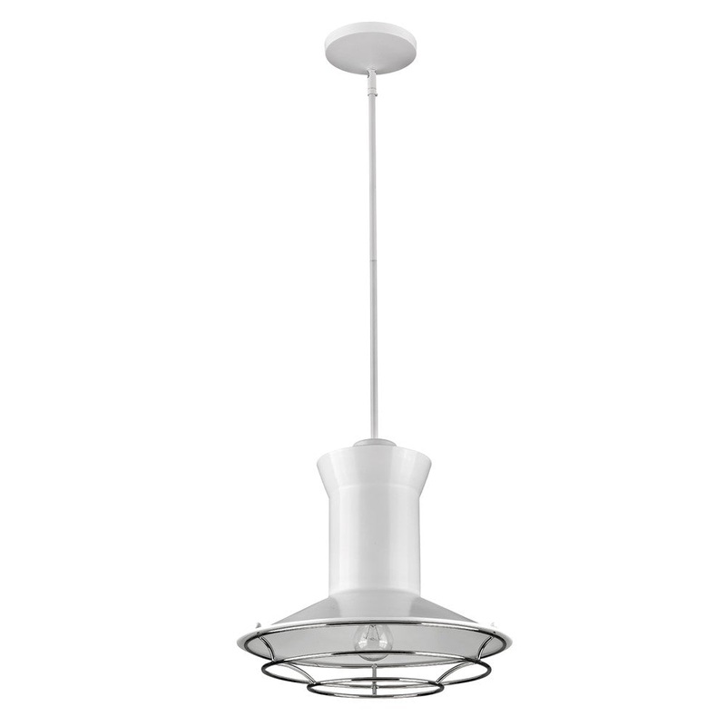 Newport 1-Light White Pendant With Polished Nickel Louver By Homeroots
