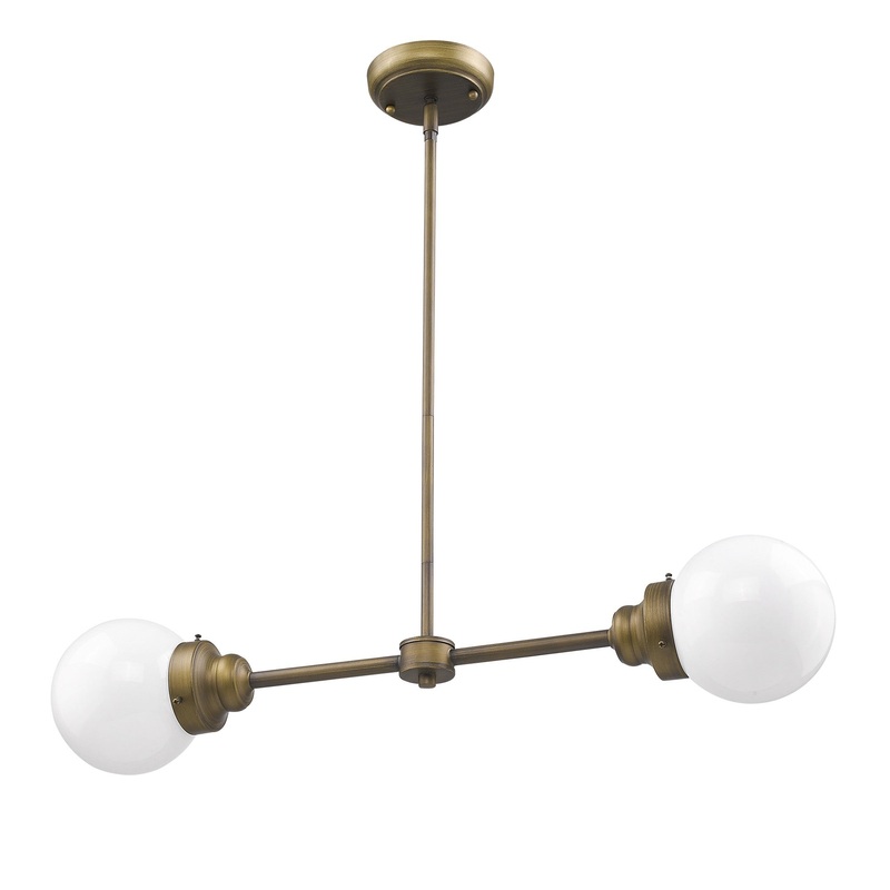 Portsmith 2-Light Raw Brass Island Pendant With White Globe Shades By Homeroots