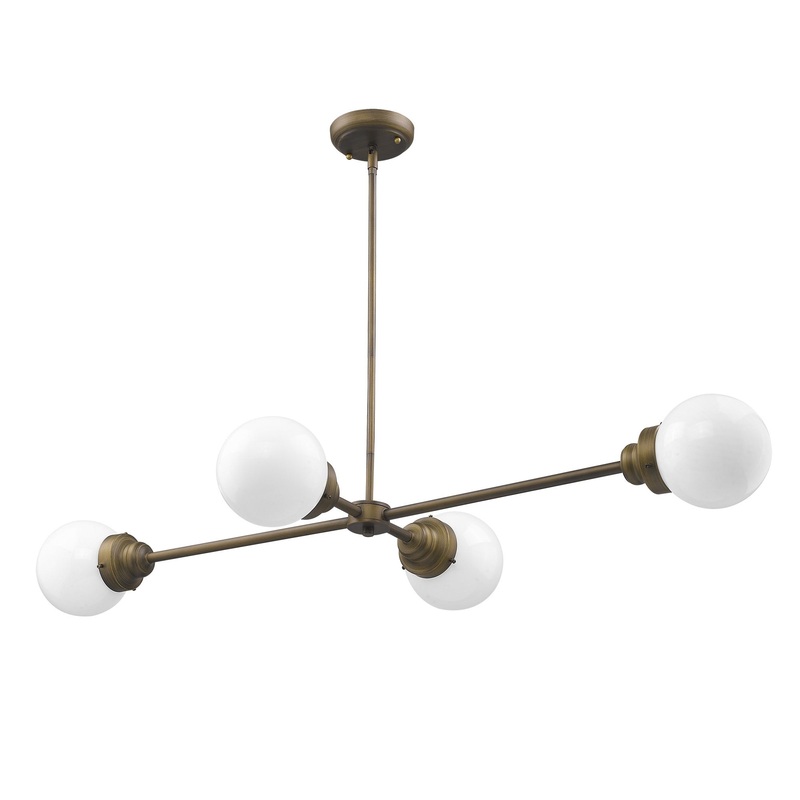 Portsmith 4-Light Raw Brass Island Pendant With White Globe Shades By Homeroots