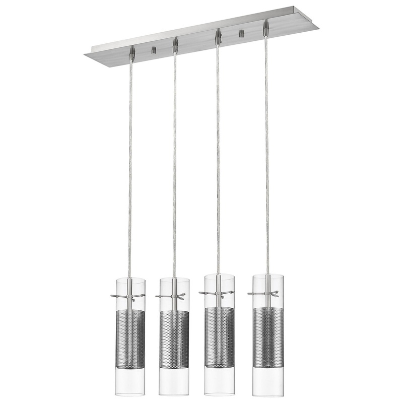 Scope 4-Light Brushed Nickel Pendant Double Glass and Mesh Shades By Homeroots