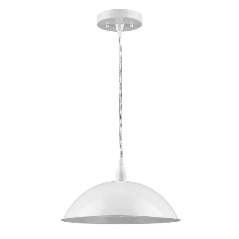 White Metal Hanging Light with Dome Shade By Homeroots