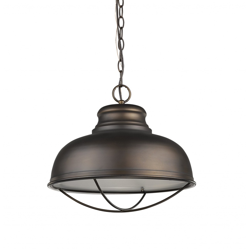 Ansen 1-Light Oil-Rubbed Bronze Pendant With Gloss White Interior Shade By Homeroots