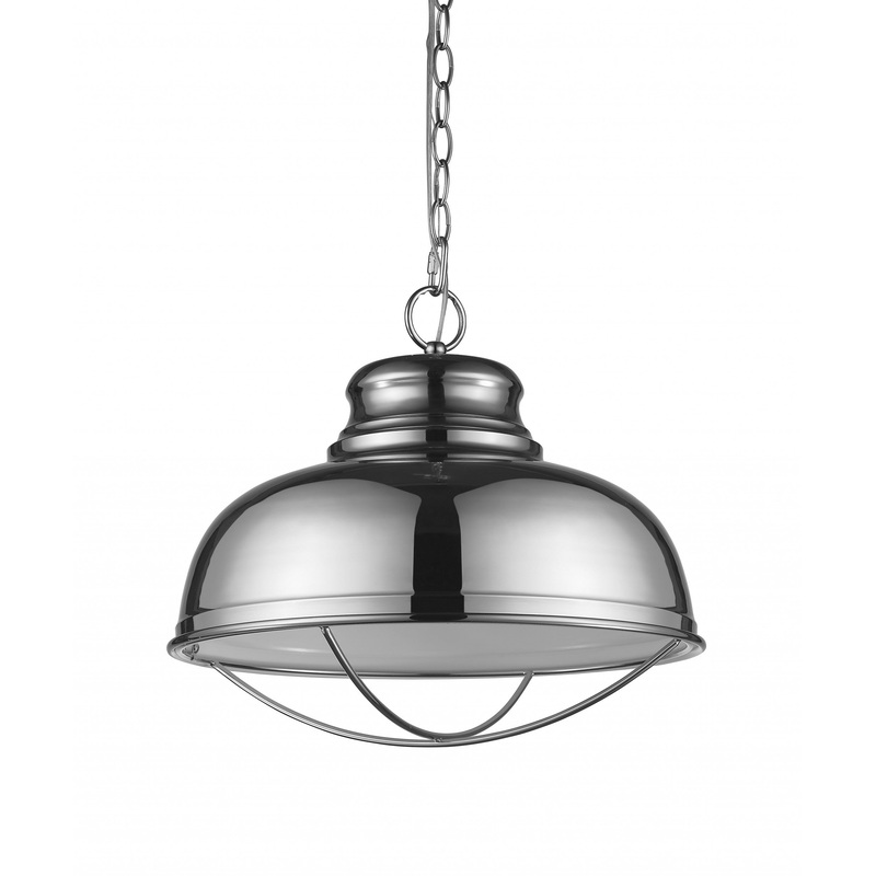 Ansen 1-Light Polished Nickel Pendant With Gloss White Interior Shade By Homeroots