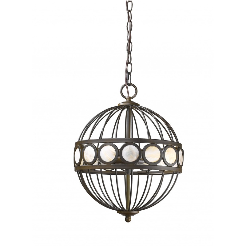 Aria 3-Light Oil-Rubbed Bronze Globe Pendant With Mother Of Pearl Accents By Homeroots
