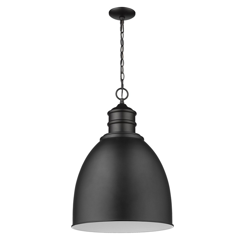 Colby 1-Light Matte Black Pendant With Gloss White Interior Shade By Homeroots