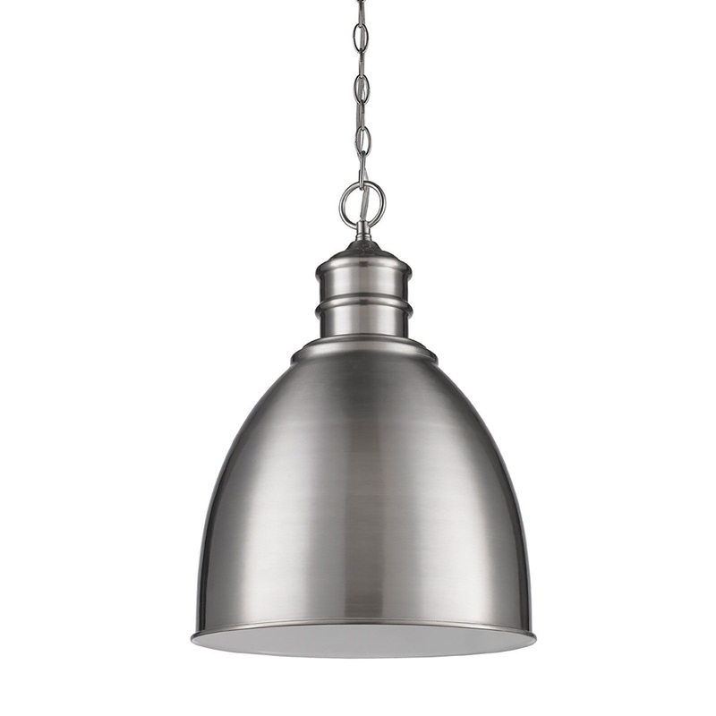 Colby 1-Light Satin Nickel Pendant With Gloss White Interior Shade By Homeroots