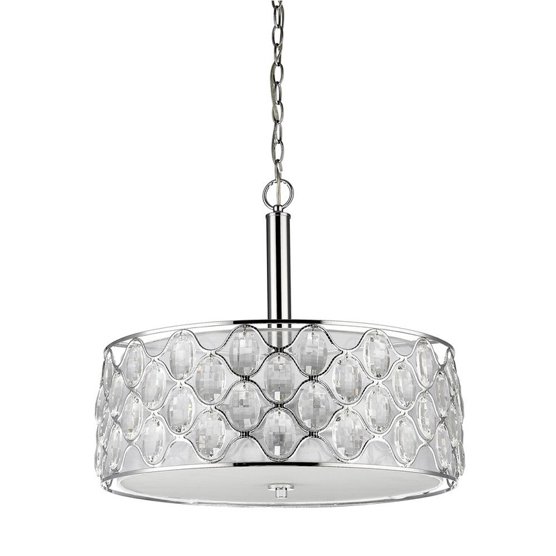 Isabella 4-Light Polished Nickel Drum Pendant With Crystal Accents By Homeroots