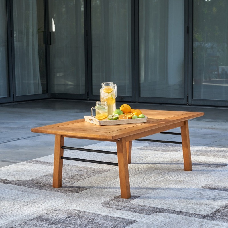 Natural Wood Metal Base Rectangular Coffee Table By Homeroots