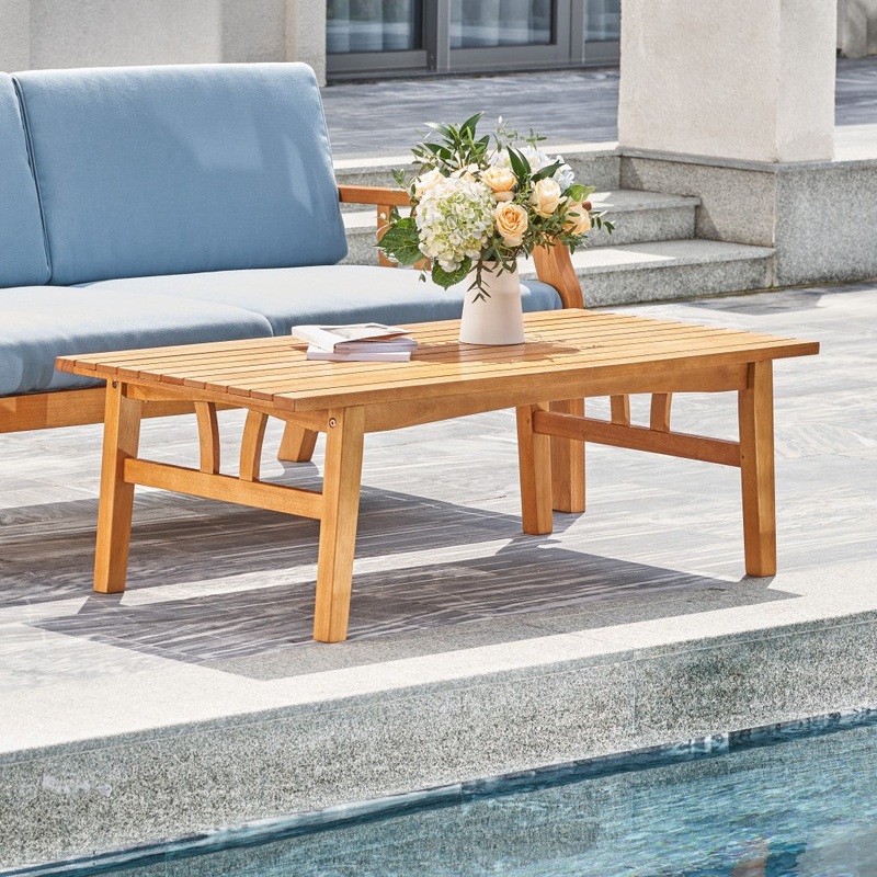 Natural Wood Outdoor Rectangular Coffee Table By Homeroots