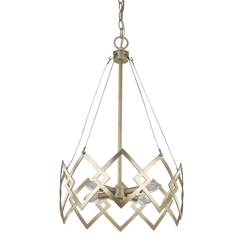 Nora 4-Light Washed Gold Drum Pendant With Abstract Open-Air Cage Shade By Homeroots