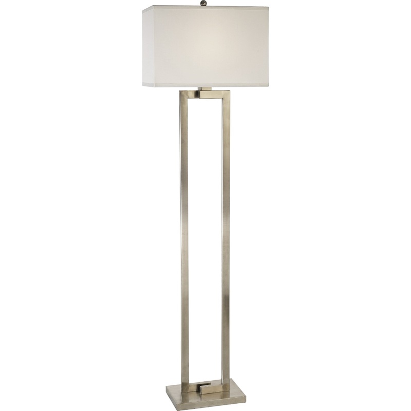 Riley 1-Light Brushed Nickel Floor Lamp With Off White Shantung Shade By Homeroots