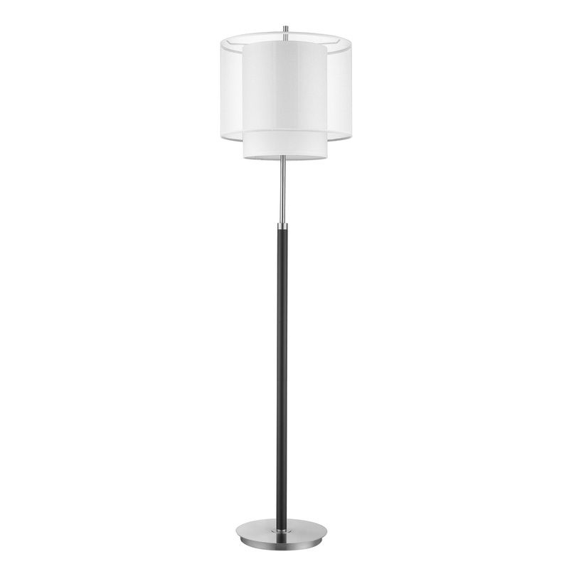 Roosevelt 1-Light Espresso And Brushed Nickel Floor Lamp With Sheer Snow Shantung Two Tier Shade By Homeroots