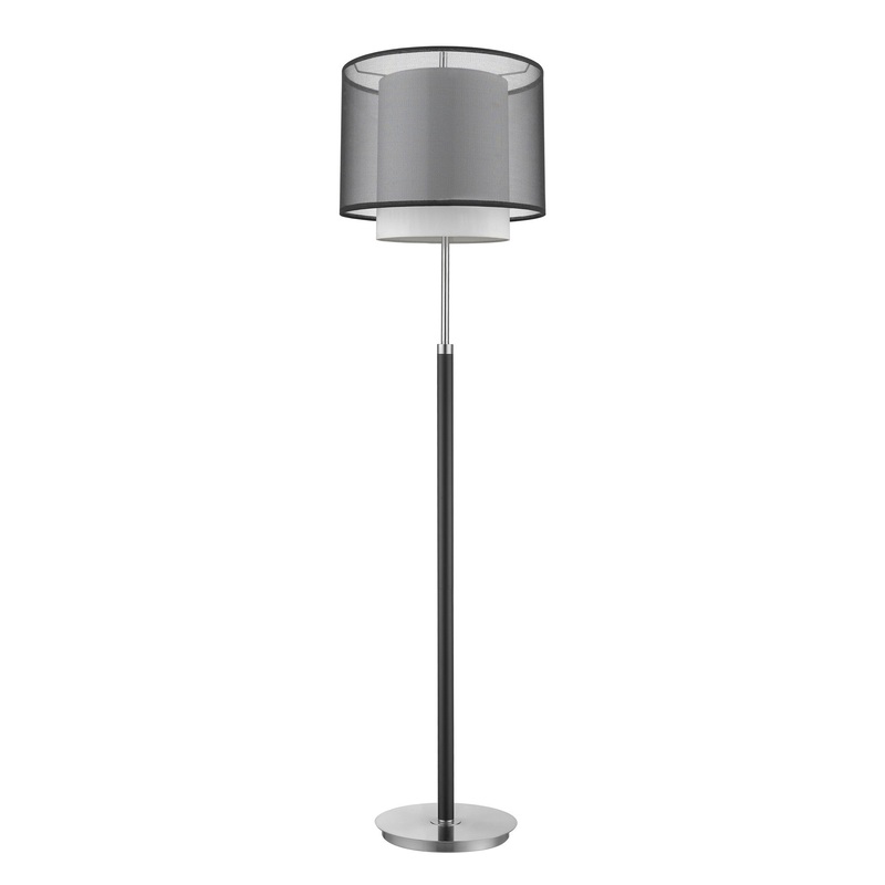 Roosevelt 1-Light Espresso And Brushed Nickel Floor Lamp With Smoke Gray Shantung Two Tier Shade By Homeroots