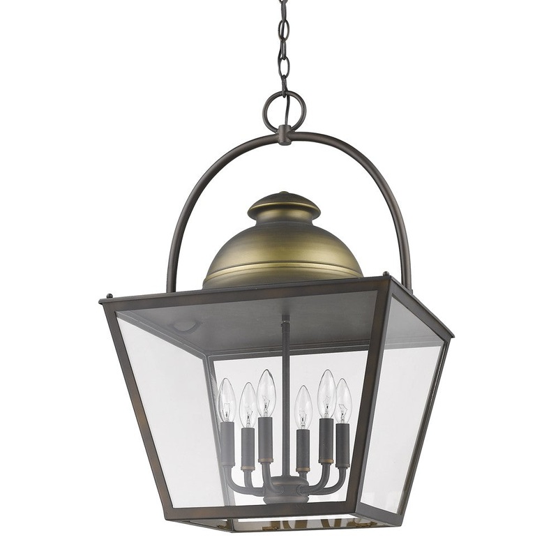 Savannah 6-Light Oil-Rubbed Bronze Foyer Pendant With Raw Brass Accents And Clear Glass Panes By Homeroots