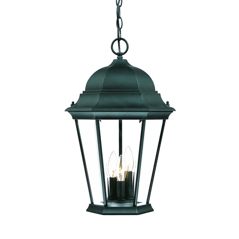 Three Light Matte Black Domed Glass Lantern Hanging Light By Homeroots