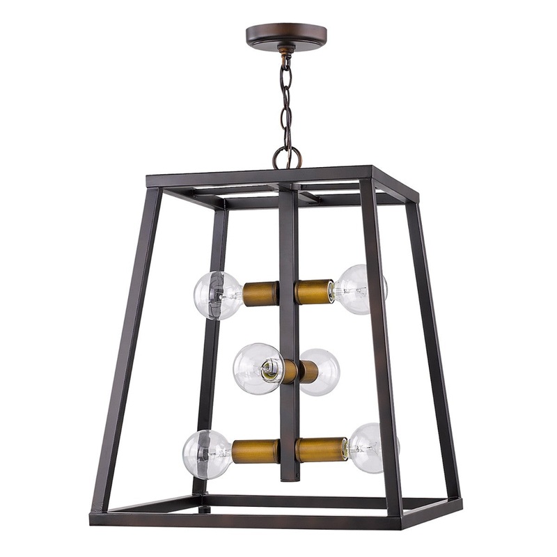 Tiberton 6-Light Oil-Rubbed Bronze Foyer Pendant With Antique Brass Sockets By Homeroots