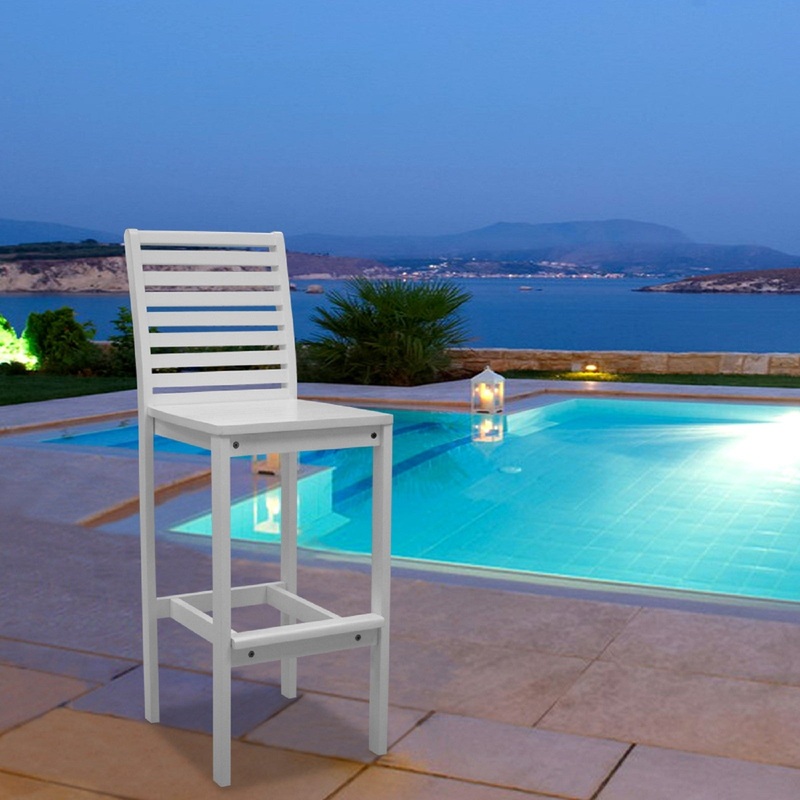 White Bar Chair with Horizontal Slats By Homeroots